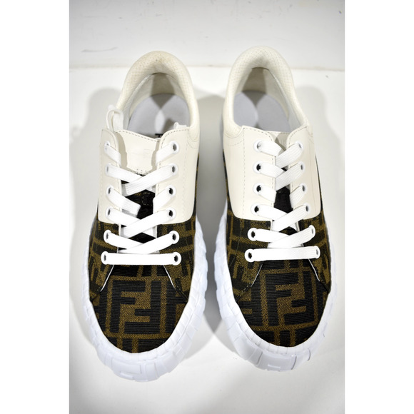 Fendi Force Brown FF Canvas White Platform FF Logo Low Top Trainer Sneaker 37 - Picture 7 of 12